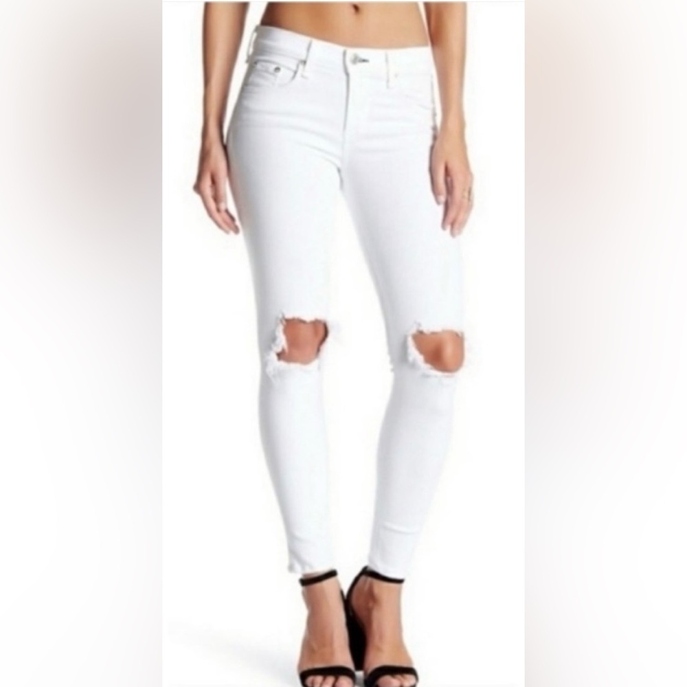 rag & bone Jeans White Stretch Skinny Leg Ripped Mid Rise Waist SZ 28